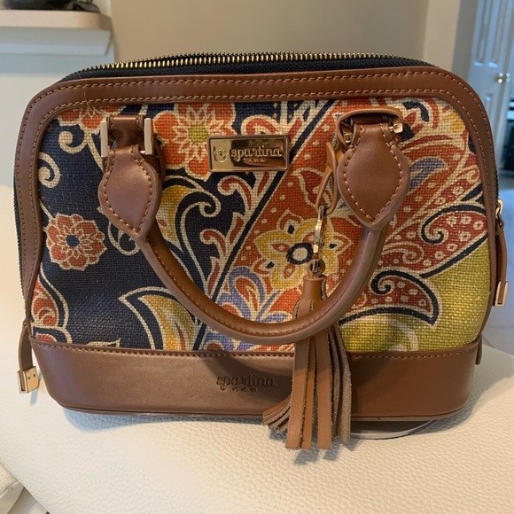 Spartina 449 Brown and Multicolor Floral Satchel - Picture 1 of 4
